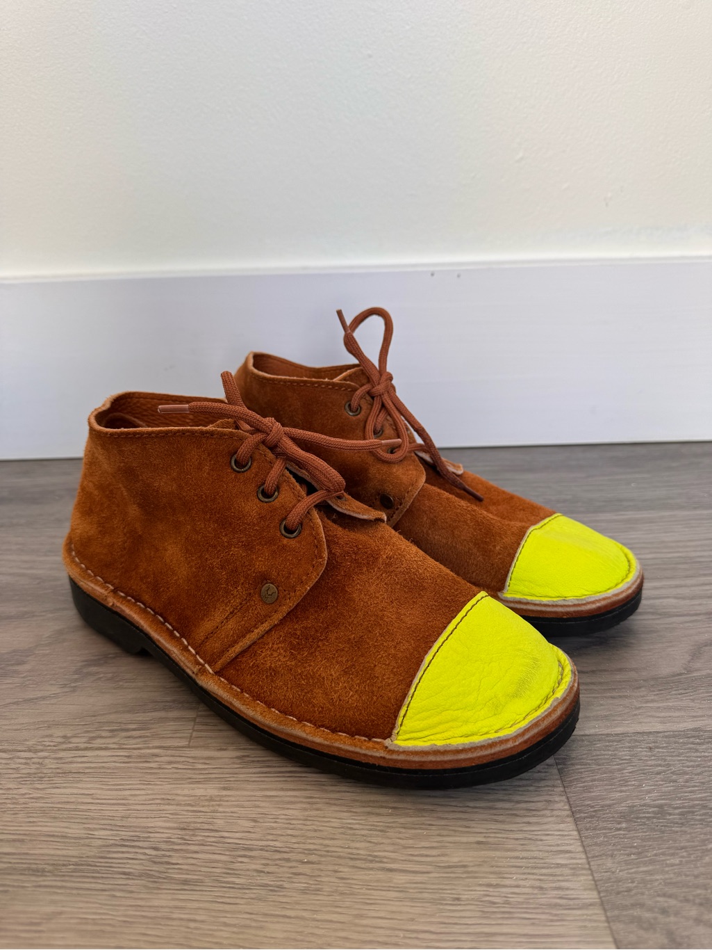 Brother Vellies Brown Suede Lace-Up Boots With Yellow Toe Cap